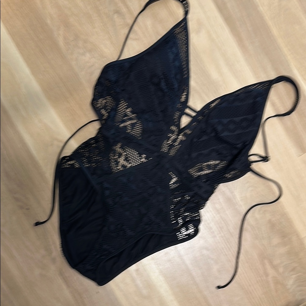 BECCA Black One Piece Swimsuit with Lace Details
